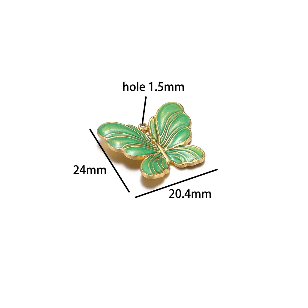 New Trendy Stainless Steel 18k Gold Plated Enamel Butterfly Leaves Flower Charm Pendants for Jewelry Necklace Making Accessories