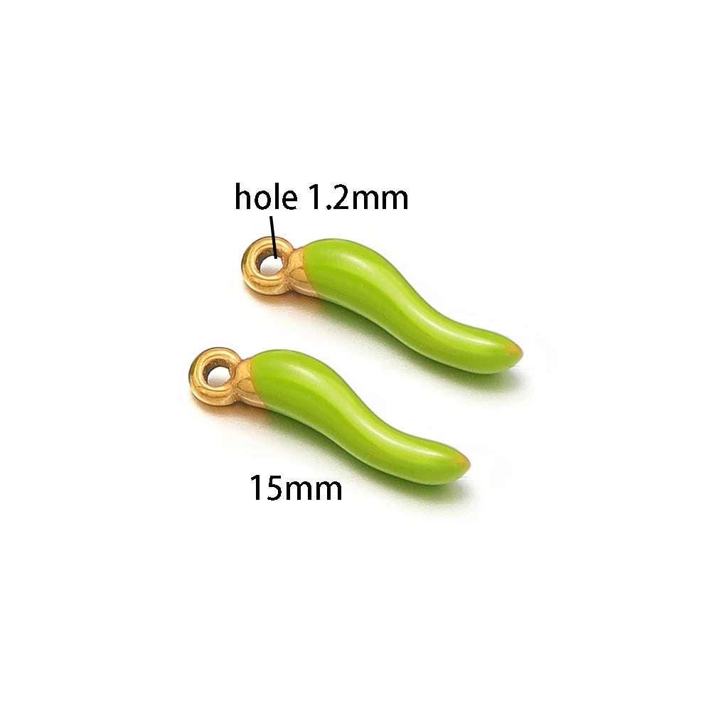 Colorful Enamel Stainless Steel 18K Gold Plated Red Pepper Chilli Charms Pendant for Jewelry Findings & Components