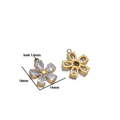 New Arrival Stainless Steel 18k Gold Plated Zircon Four Leaf Clover Flower Charm Pendant for Diy Jewelry Making Wholesale