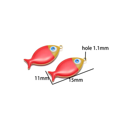5pcs/bag Children's 18k Gold Plated Stainless Steel Enamel Fish Charm Pendant for Jewelry Necklace Making Accessories