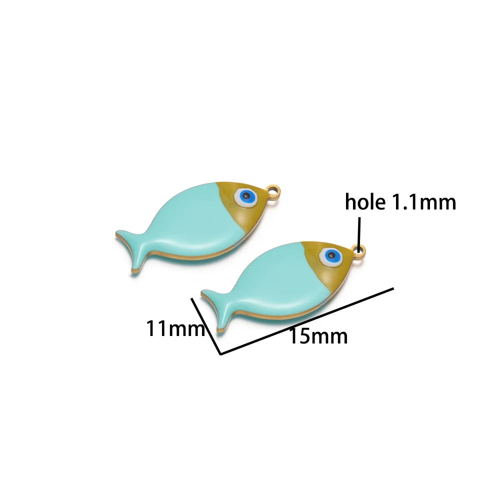 5pcs/bag Children's 18k Gold Plated Stainless Steel Enamel Fish Charm Pendant for Jewelry Necklace Making Accessories