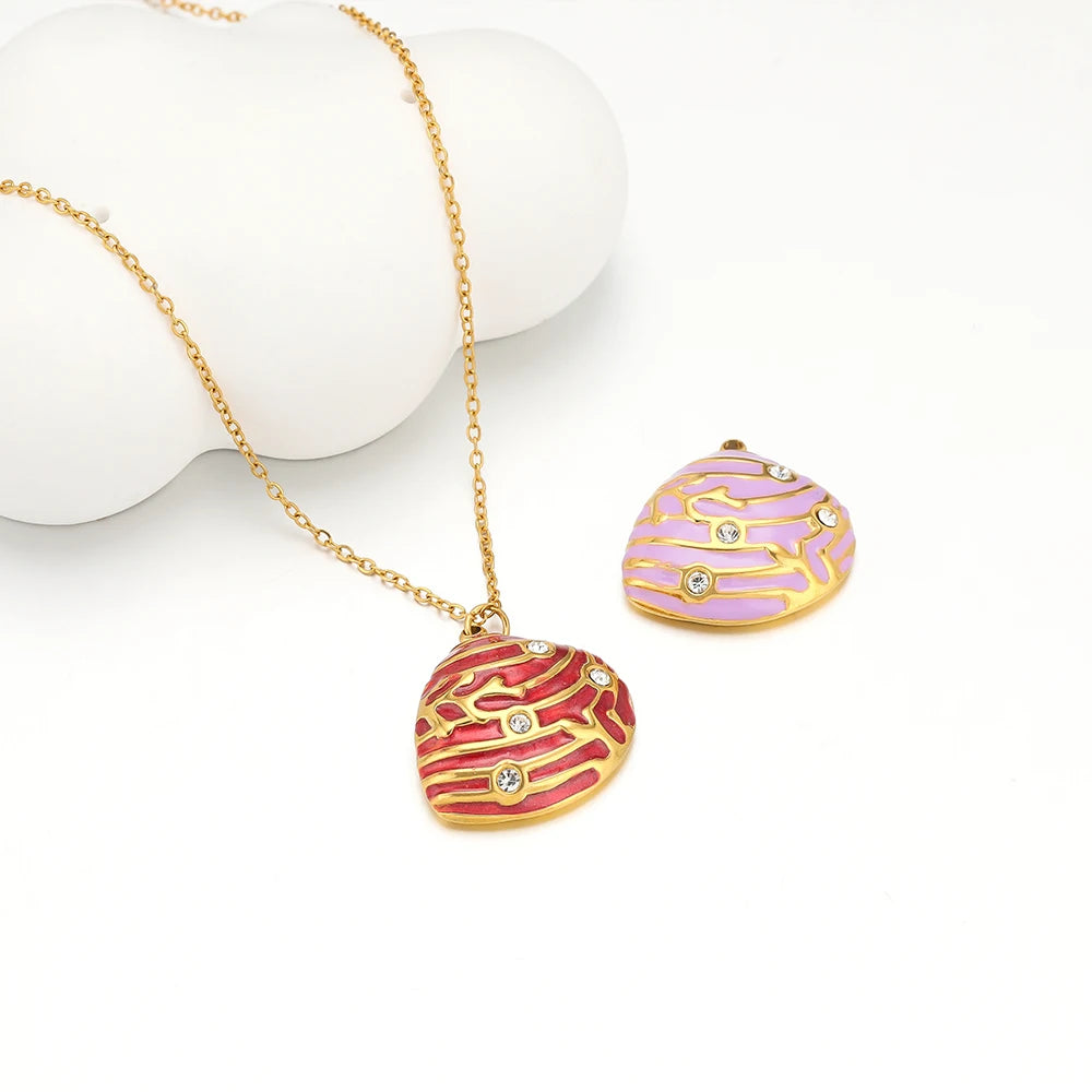 Hot Selling Stainless Steel 18k Gold Plated Enamel Pearl Shell Zircon Charm Pendant for Jewelry Necklace Making Accessories