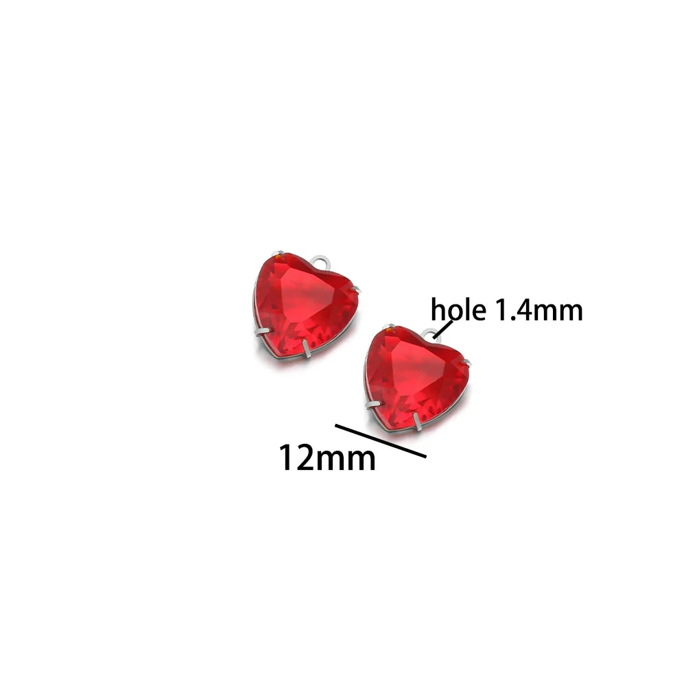 Love Charm 304 Stainless Steel 18k Gold Plated 12mm Heart Crystal Charm Pendant for Jewelry Necklace Making