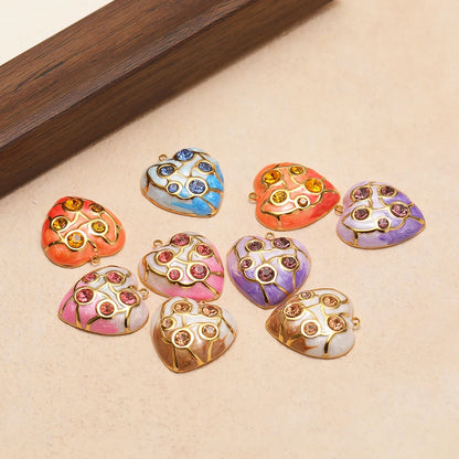 Wholesale Gold Tone Heart Charms with Rhinestones Enamel Pendants for DIY Jewelry Making Vintage Love Necklace Supplies