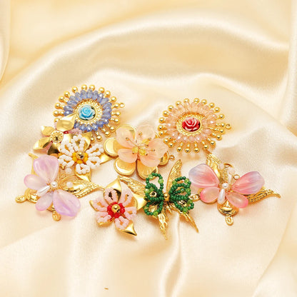 Handmade 18k Gold Plated Stainless Steel Crystal Geometric Flower Sun Charm Colorful Butterfly Pendant for Jewelry Making