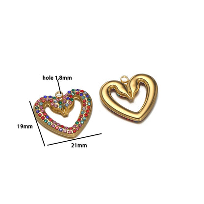 Wholesale Stainless Steel Gold Plated Two Snakes Colored Zircon Hollow Heart Charm Pendant for Necklace Jewelry Making
