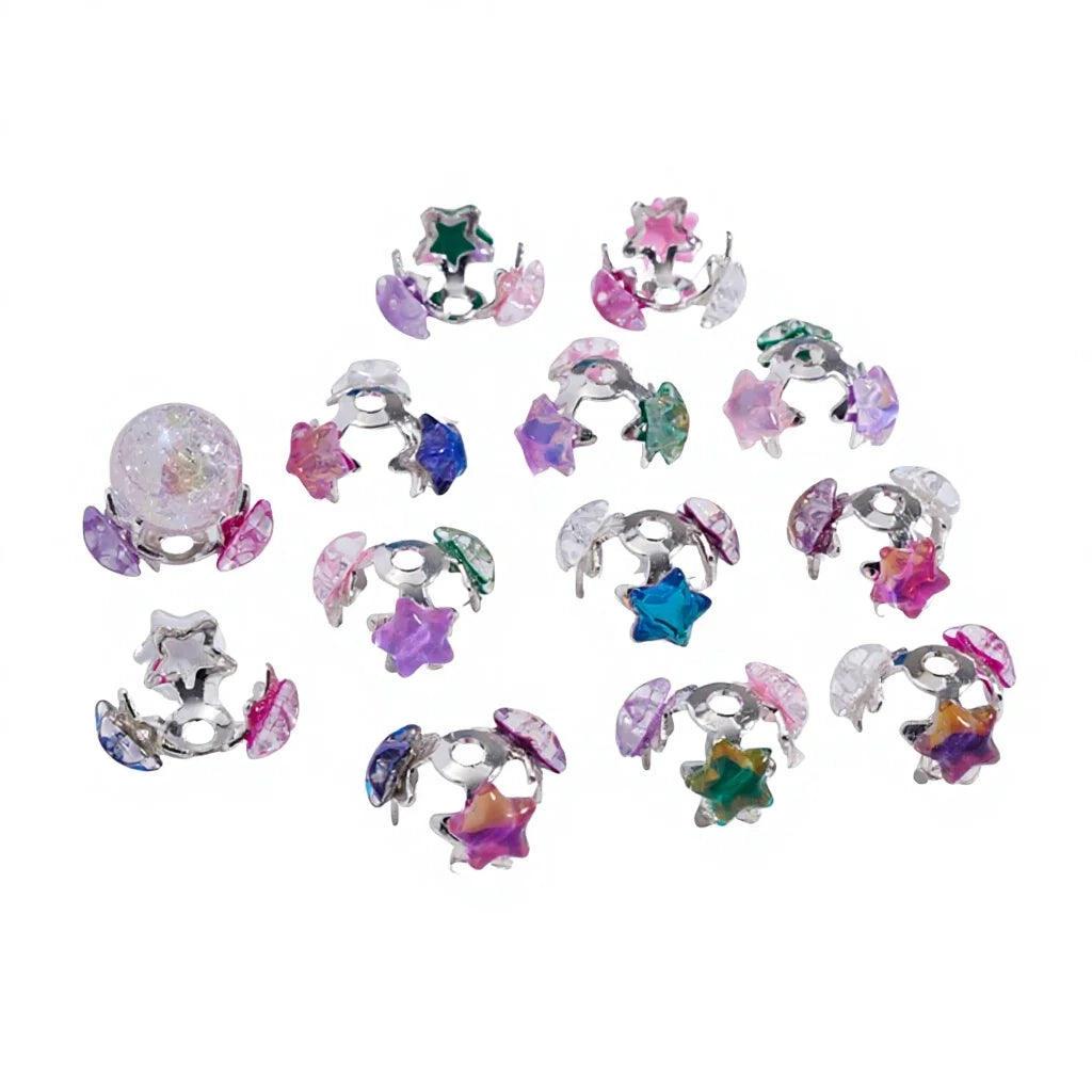Alloy Glossy Star Bead Caps Random Mixed Transparent Color for 16MM Beads