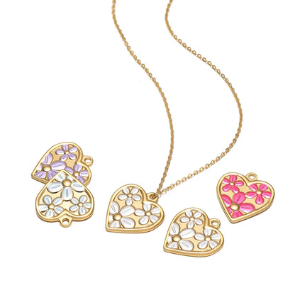 Vintage Fashion Stainless Steel 18k Gold Plated Drop Oil Heart Flower Charms Pendant for DIY Jewelry Necklace Making