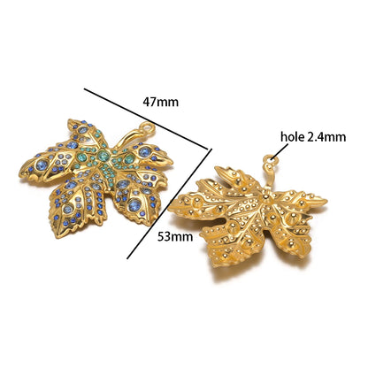New Luxury Pendant Stainless Steel Gold Plated Maple Leaves Zircon Charm Pendant for Jewelry Making Accessories