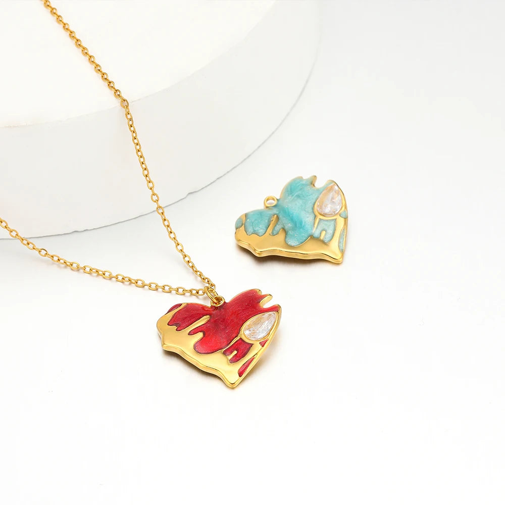 Nice Design Stainless Steel 18k Gold Plated Enamel Zircon Heart Charms Pendant for Jewelry Necklace Making Accessories