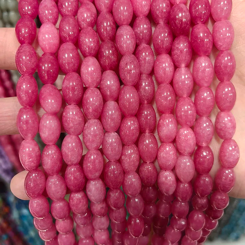 New Natural 8x12mm Rice Dyed Rainbow Colorful Jade Loose Bead, Mutil-color Jade Tourmaline Beads for DIY Women Jewelry Making