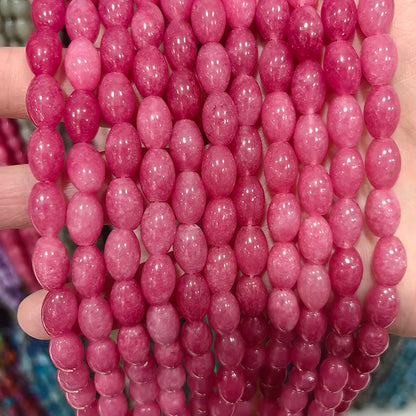 New Natural 8x12mm Rice Dyed Rainbow Colorful Jade Loose Bead, Mutil-color Jade Tourmaline Beads for DIY Women Jewelry Making