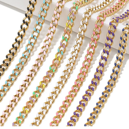 B3334 Enamel Cuban Chain Trunk Stainless Steel Chain Gold Filled Chain for Men Necklace