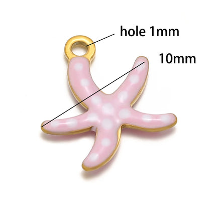 New Trendy Stainless Steel 18k Gold Plated Enamel 10mm Starfish Charm Pendant for DIY Jewelry Making Accessories Findings