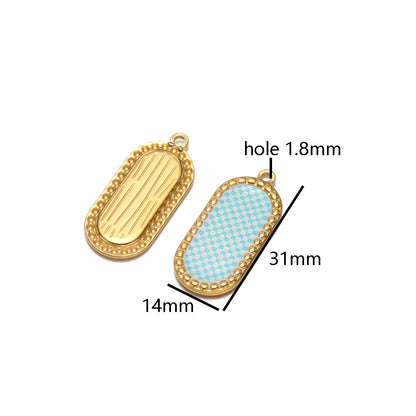 Wholesale Stainless Steel 18k Gold Plated Enamel Oval Gridding Charms Pendant for Diy Jewelry Necklace Making