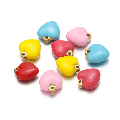 304 Stainless Steel Gold Plated Colorful  Minimalist Heart Enamel Charm Pendants for Necklace Making
