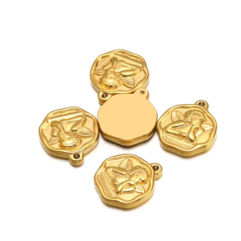 Fashion Stainless Steel 18k Gold Plated 14*16mm Angel Charm Pendants for Jewelry Necklace Making