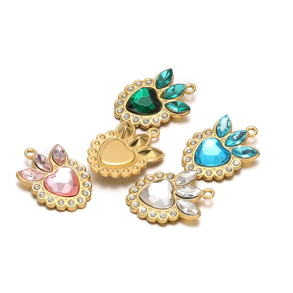Wholesale Stainless Steel Gold Plated Crown Heart Zircon Charms Pendant for Diy Jewelry Necklace Making Accessories