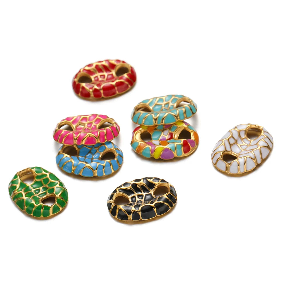 No Tarnish Stainless Steel Gold Plated Pig Nose Colorful Drop Enamel Double Hole Connection Charm Pendant for Necklace Making