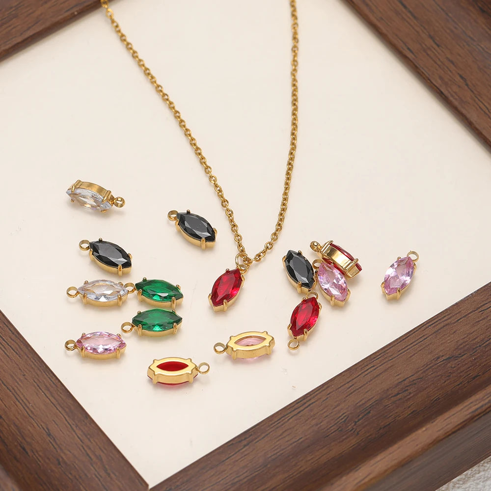 Handmade Stainless Steel 18k Gold Plated Zircon Charm Pendant for Diy Bracelet Necklace Jewelry Making Wholesale