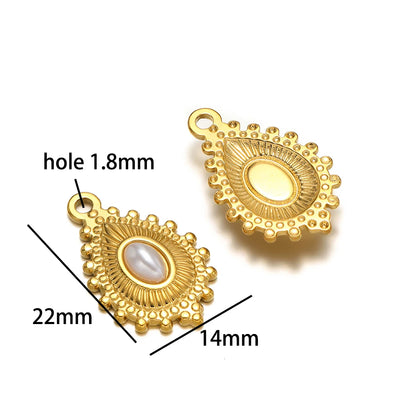 Vintage Style 18k Gold Plated Stainless Steel Heart Sun Lock Oval Pearl Charm Pendant for Women Jewelry Making Accessories