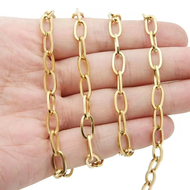 No Tarnish 18k Gold Stainless Steel Chain 6mm Men Cross Chain for Necklace Bracelet Diy Making