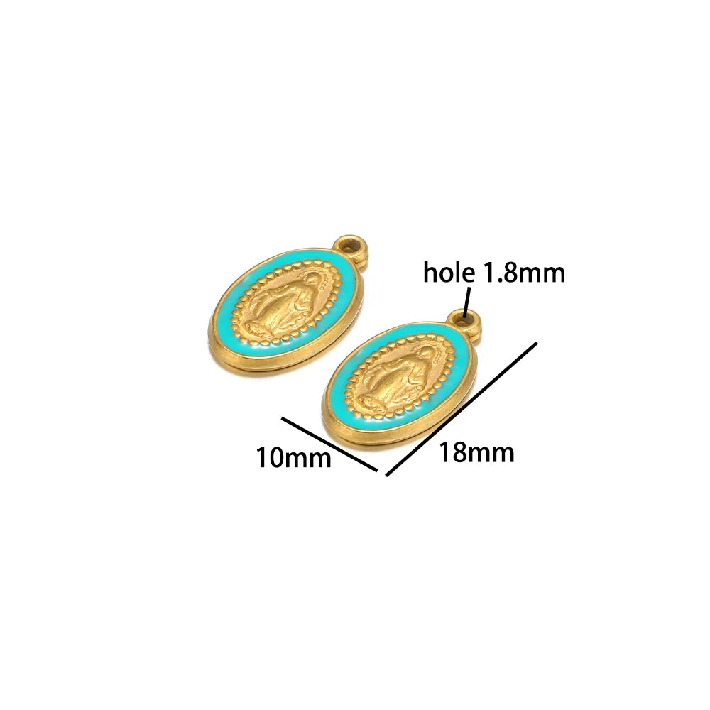 New Design Religious Charm Stainless Steel 18k Gold Plated Oval Enamel Jesus Charm Pendant for Necklace Making Jewelry Findings