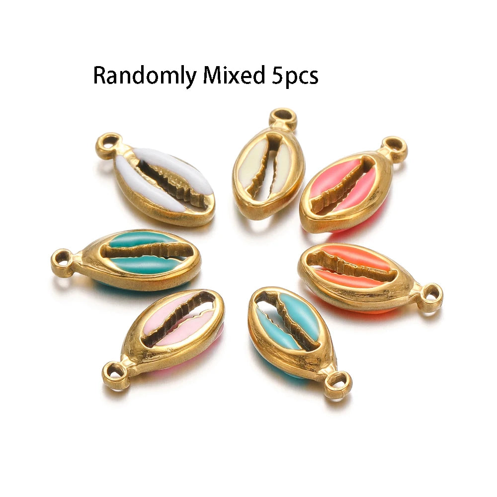 Hot Sale Retro Stainless Steel Gold Plated Colorful Drip-oil Conch Shell Starfish Charm Pendant for Jewelry Making Accessories