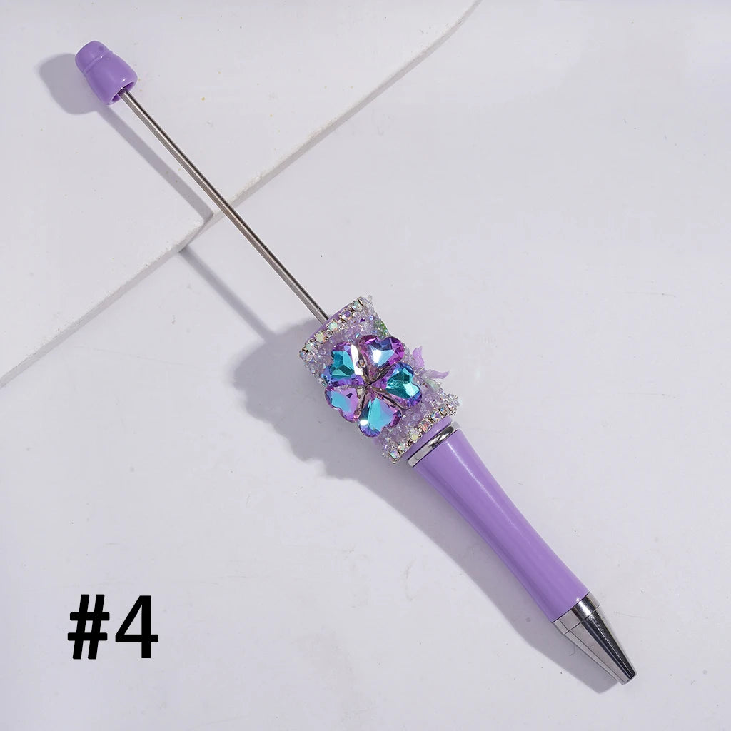 Sugar Beadable Pens with Sparkling Heart Flower Rhinestones Vivid Butterfly Leaves for DIY Beaded Pen Making