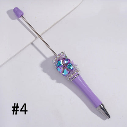 Sugar Beadable Pens with Sparkling Heart Flower Rhinestones Vivid Butterfly Leaves for DIY Beaded Pen Making