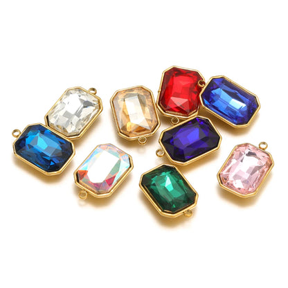Zircon Pendants Stainless Steel Gold Plated Square Crystal Stone Charm Pendant for DIY Jewelry Necklace Making