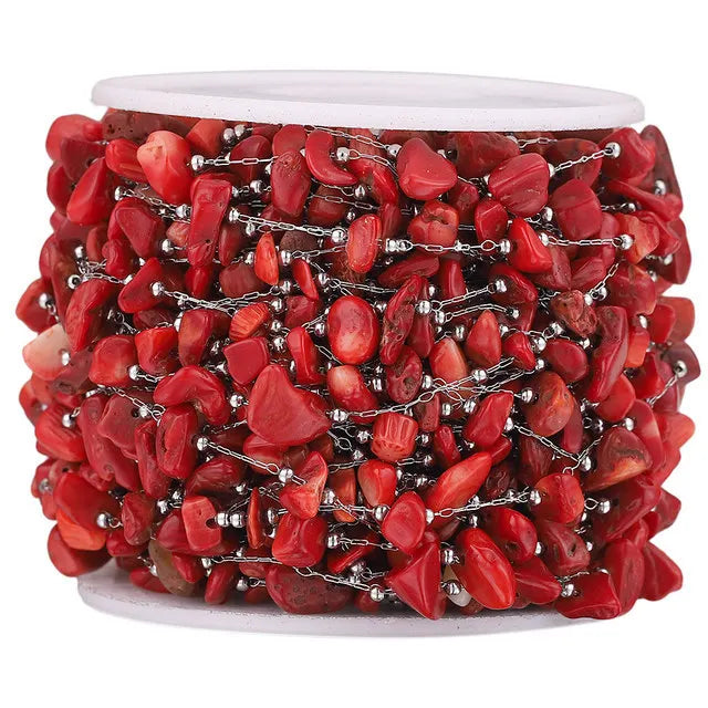 A2761 Fashion Natural Stone Beads Beaded Chain Rosary Amethyst Turquoise Beads Chain Stainless Steel for Jewelry Making