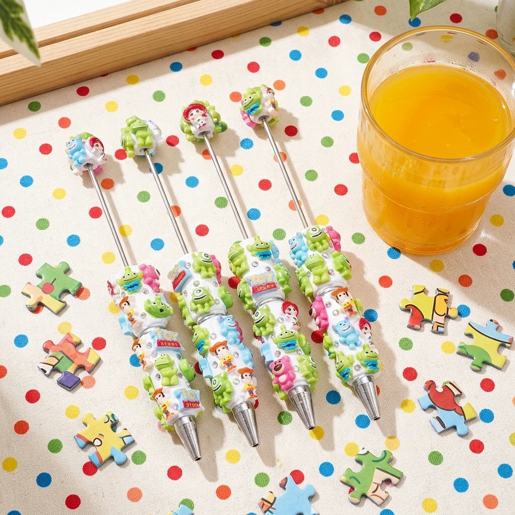 Toy Green  Cartoon Character Figure Clay with Drill Pen  DIY Multi-color Rotating Ball Pen Durable Student Gift Pen