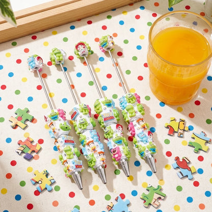 Toy Green  Cartoon Character Figure Clay with Drill Pen  DIY Multi-color Rotating Ball Pen Durable Student Gift Pen