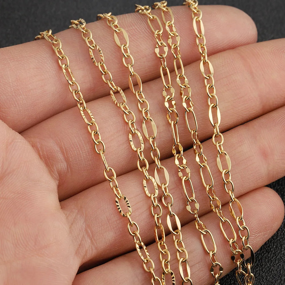 D655 New High Quality Stainless Steel Chain Unique Figaro Bulk Link Roll Chain with Gold Silver Plated Wholesale