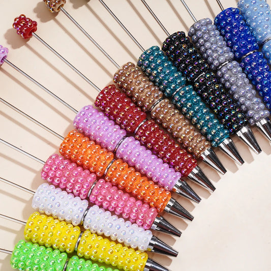 Handmade Bling Full Pearl Covered Ballpoint Pens Resin Rhinestones Creative DIY Craft Pens Daily Office & Present Supplies