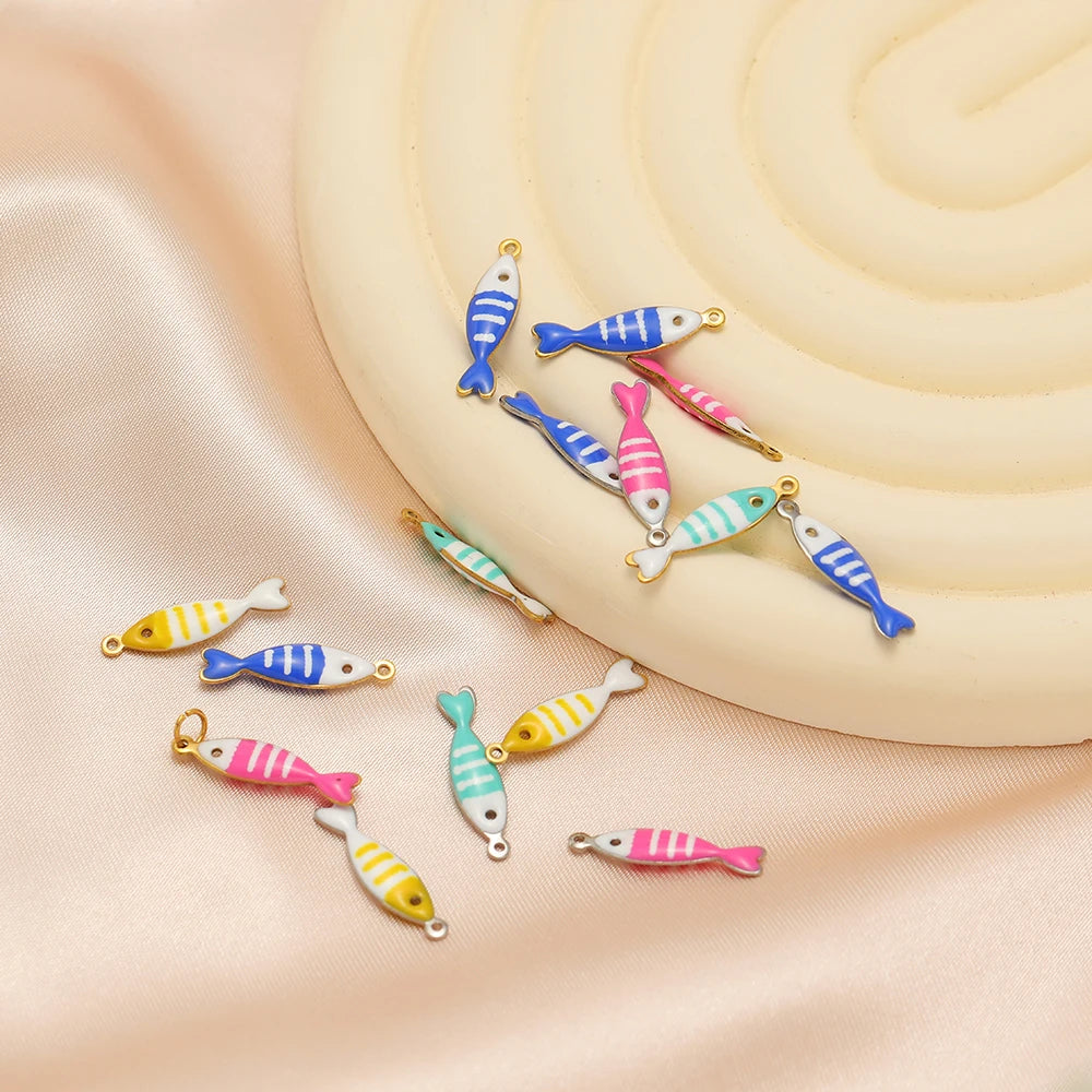 DIY Jewelry Findings 18k Gold Plated Stainless Steel Mixed Color Enamel Fish Charm Pendant for DIY Jewelry Making