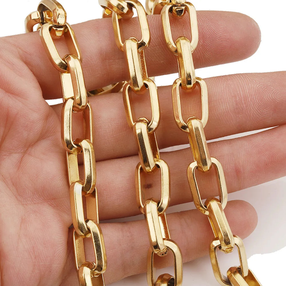 D055 Fashion PVD Gold Plated Necklace Bracelet Chain Stainless Steel Link Roll Chain Wholesale
