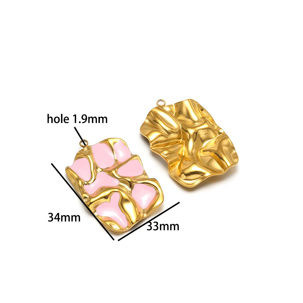 Vintage Style Stainless Steel 18k Gold Plated Enamel Star Round Charm Pendant for Jewelry Necklace Making Accessories