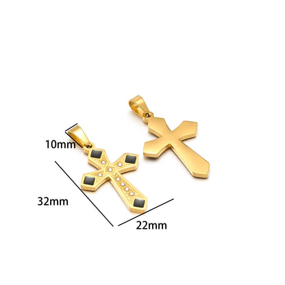 Diy Charm Stainless Steel Gold Plated Zircon Enamel Cross Charm Pendant for DIY Jewelry Making Wholesale