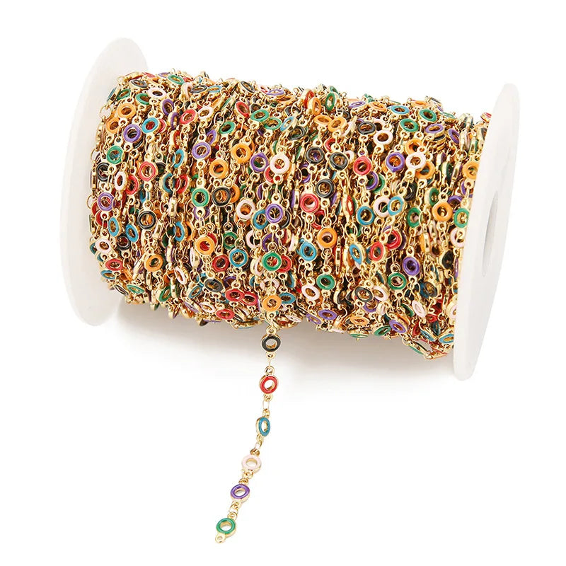 B3340 4.5mm Round Beaded Chain Colorful Bohemia Enamel Charms Chain Chains Rings for Diy