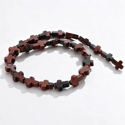 Natural Stone Christian Cross Beads Colorful Stones Loose Beads Strand for DIY Jewelry Making Bracelets Necklaces 12x16x5mm