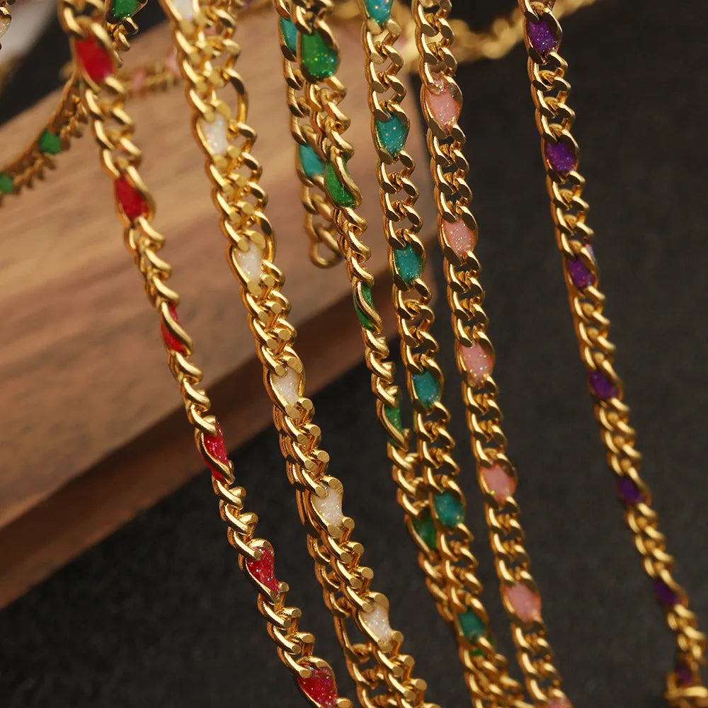 D1016 Fashion 3+1 Figaro Enamel Chains Stainless Steel Cuban Truck Roller Chains for Making Serpentine Necklace Bracelet