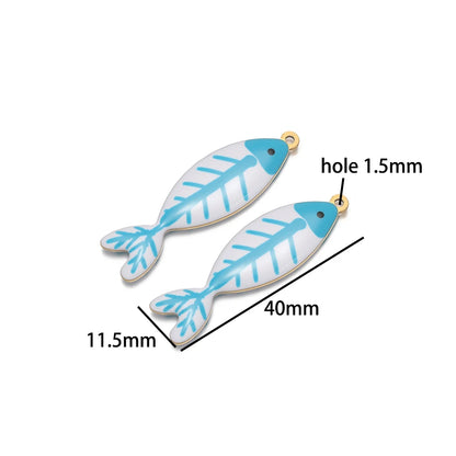 Handmade 18k Gold Plated Stainless Steel Enamel Cute Beach Fishbone Charm Pendant for Jewelry Necklace Making Accessories