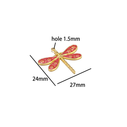 Retro Style Stainless Steel 18k Gold Plated Enamel Dragonfly and Flower Charms Pendant for Jewelry Necklace Making Accessories