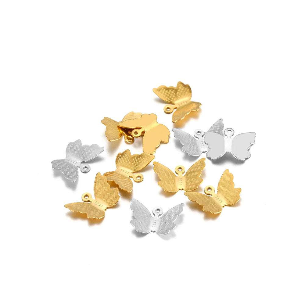 Waterproof PVD Stainless Steel 18K Gold Plated 15mm Butterfly Shaped Charm for Jewelry Necklace Making