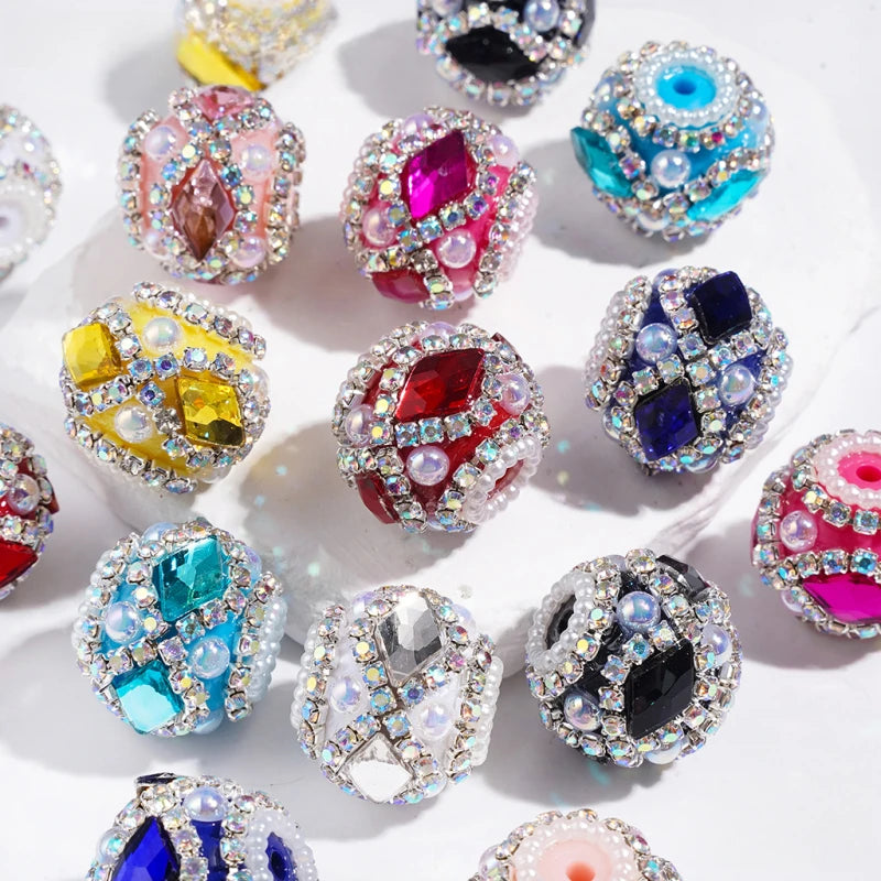 Fancy Handmade Round Acrylic Beads with Inlaid Diamond Rhinestones Multi-color for DIY Beadable Pen & Keychain Wholesale