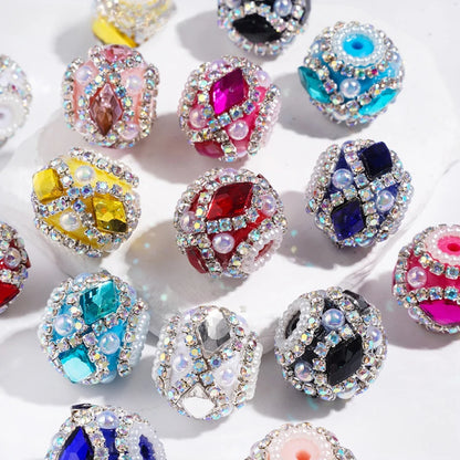 Fancy Handmade Round Acrylic Beads with Inlaid Diamond Rhinestones Multi-color for DIY Beadable Pen & Keychain Wholesale