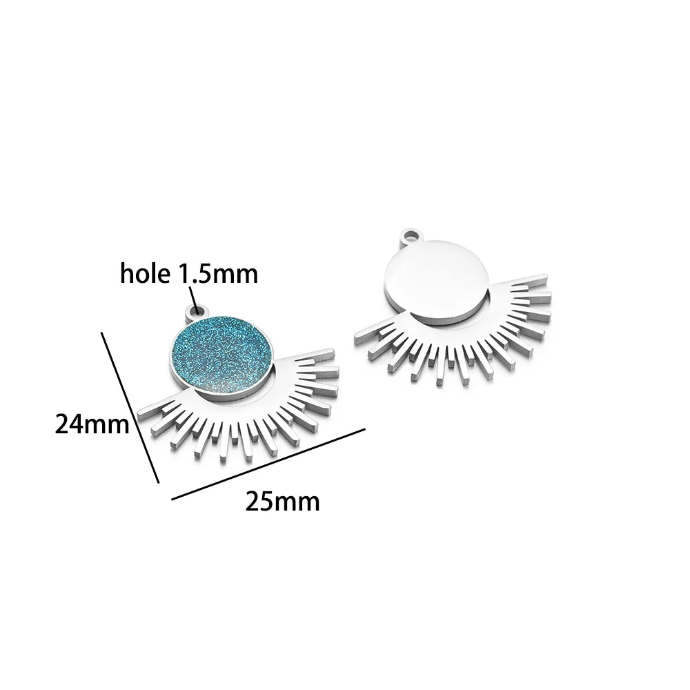 French Vintage Stainless Steel Gold Plated Dripping Oil Hollow Sun Star Butterfly Flower Charm Pendant for Jewelry Making