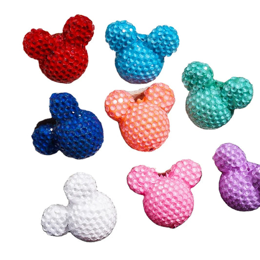 22 X 23 mm Fluorescent-Colored Ceramic Mouse Head  Fully Encrusted with Rhinestones  Bead for Bead Pen Use